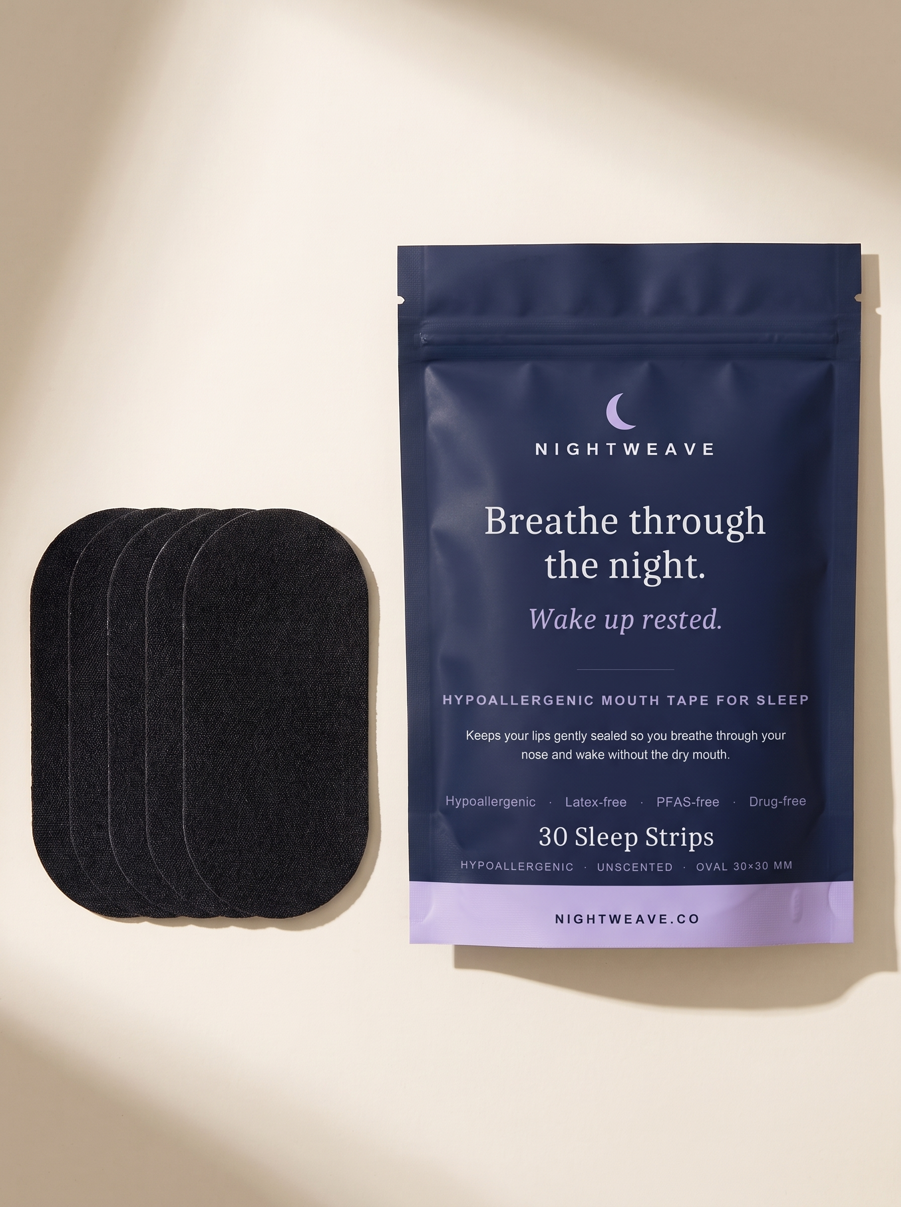 NIGHTWEAVE pouch — hypoallergenic mouth tape, 30 sleep strips